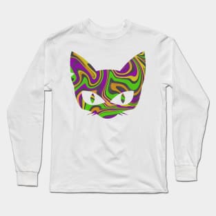 Witch's Brew Halloween Cat Face Liquid Marble Design Long Sleeve T-Shirt